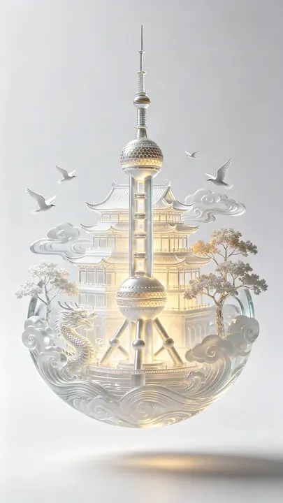 即梦好图分享：东方明珠镂空微雕，透明感和光影真的学到了