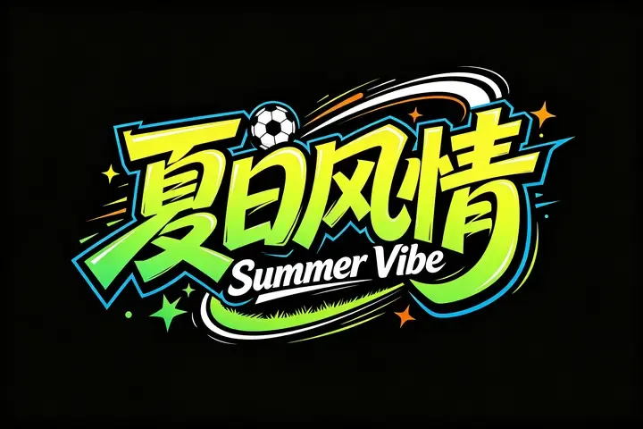 即梦字体设计：黑底荧光绿到酸性黄的夏日风情拆解