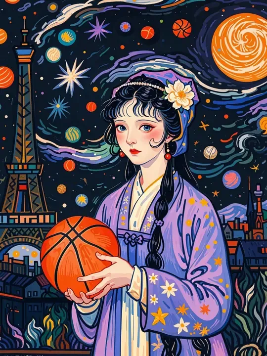 梵高星空下的林黛玉打篮球，这即梦图的冲突美太棒了 | 提示词拆解