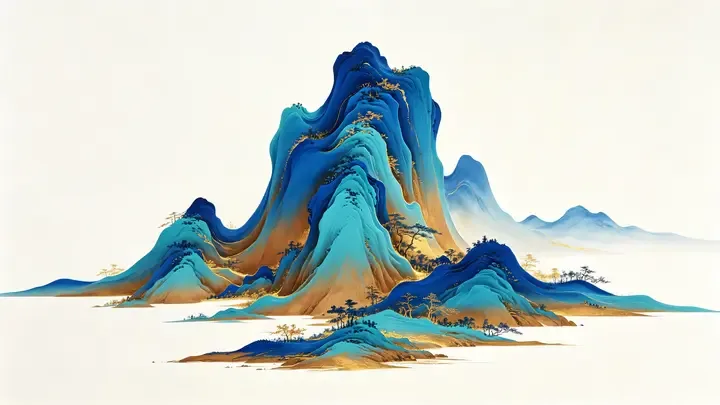 即梦好图拆解：抖动的抽象千里江山，配色和留白是亮点