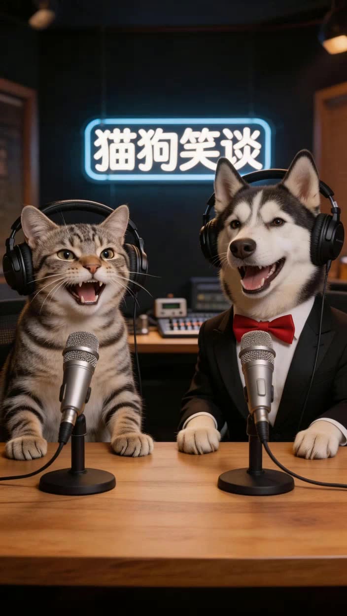 即梦新活儿！猫狗相声主持对话视频 | 提示词拆解看表情动作细节