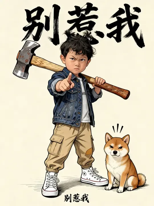 即梦“别惹我”插画氛围感拆解 | 凶萌表情和细节拉满