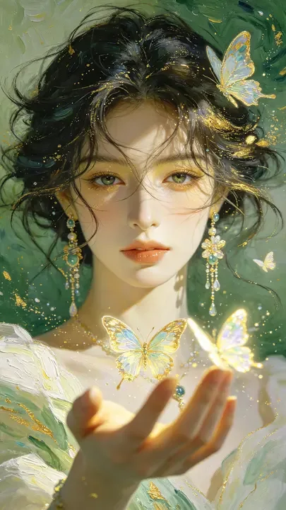 即梦好图拆解 | 莫奈油画风少女与光影蝴蝶