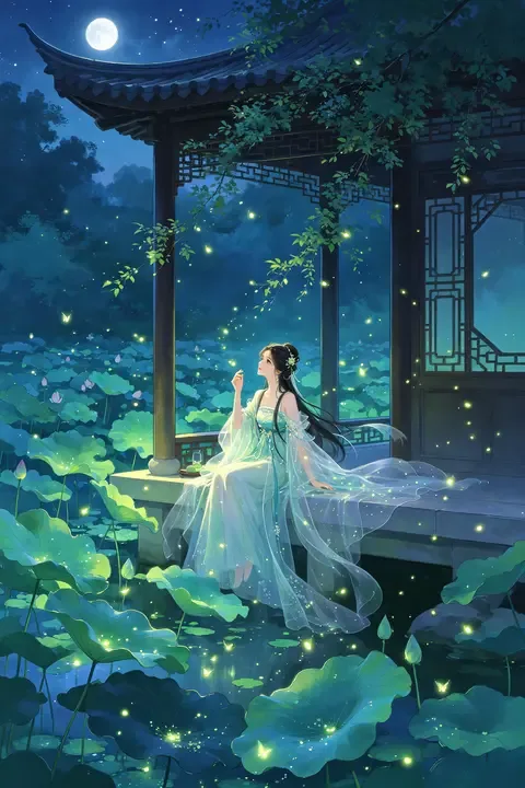 即梦古风荷塘月色图解析｜看这组词怎么把氛围拉满