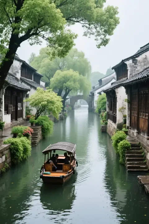 即梦好图拆解:江南烟雨古镇 | 雨后氛围和绿意怎么表达
