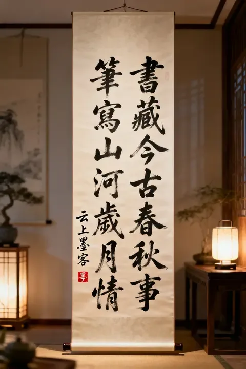 即梦4.1出图 | 书法细节和禅室光影融合，商用潜力大