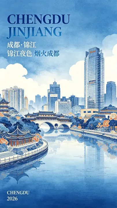即梦作品拆解 | 成都锦江插画海报 | 这风格商用潜力挺大