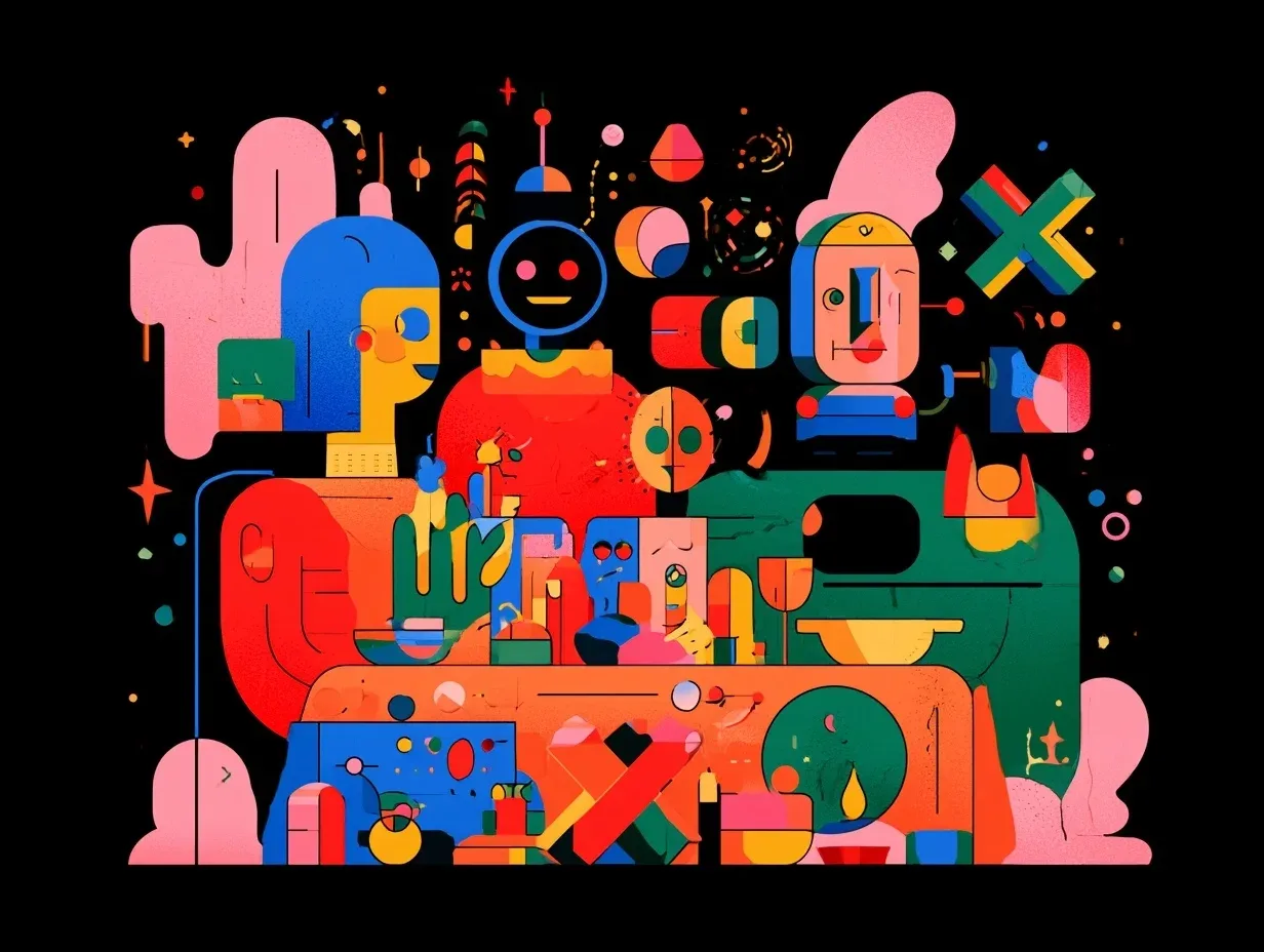 MJ作品拆解 | 机器人家庭插画,电商banner直接用,颜色构图稳