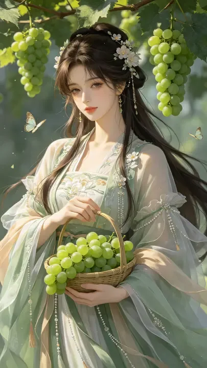 即梦这图有点东西 | 扒了下古风美女与葡萄提示词