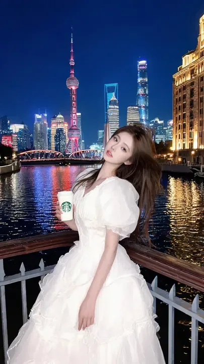 即梦好作品分享｜上海外滩夜景人像的光线和质感