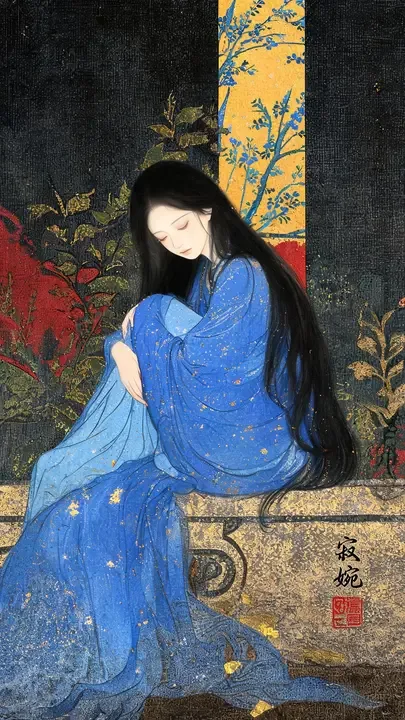 即梦古典国风大片解析 | 宝蓝色汉代仕女氛围感怎么搭?