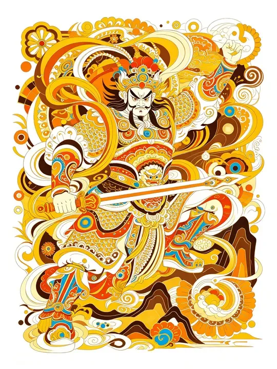 即梦二郎神 | 极繁矢量风格解析，这画面布局和配色真考究