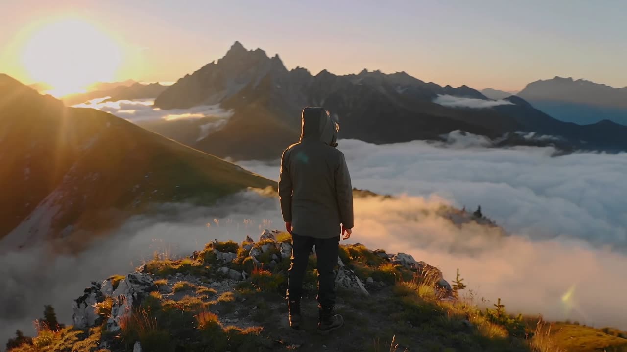 可灵这运镜绝了！慢旋全景+云海日出，剪短片素材直接拉满