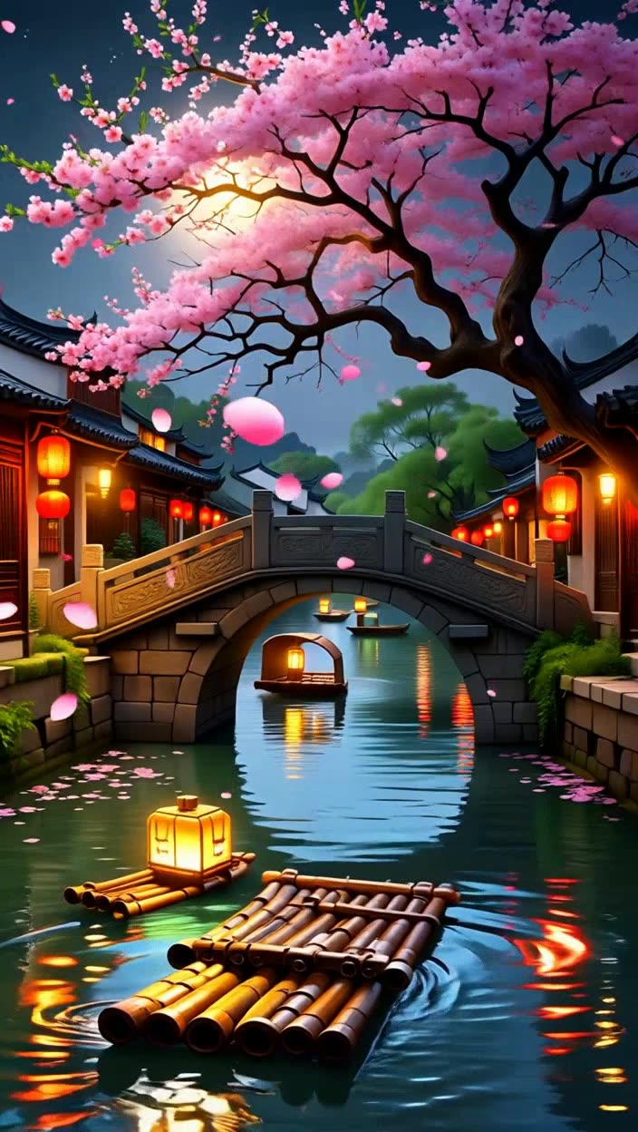 即梦水乡夜色插画 | 唯美浪漫氛围与构图巧思