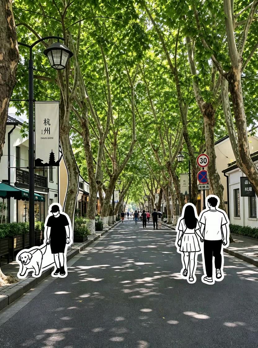 即梦视频新思路：实景固定机位+黑白线稿人物，动静对比很有趣