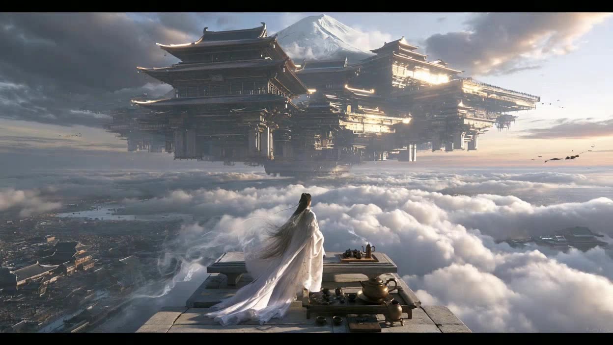 即梦作品分享：血发男子与浮空宫殿的悠远意境