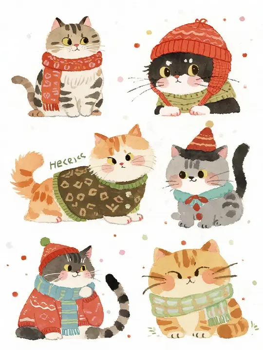 即梦猫咪插画分享 | 竖版六联构图与服饰搭配