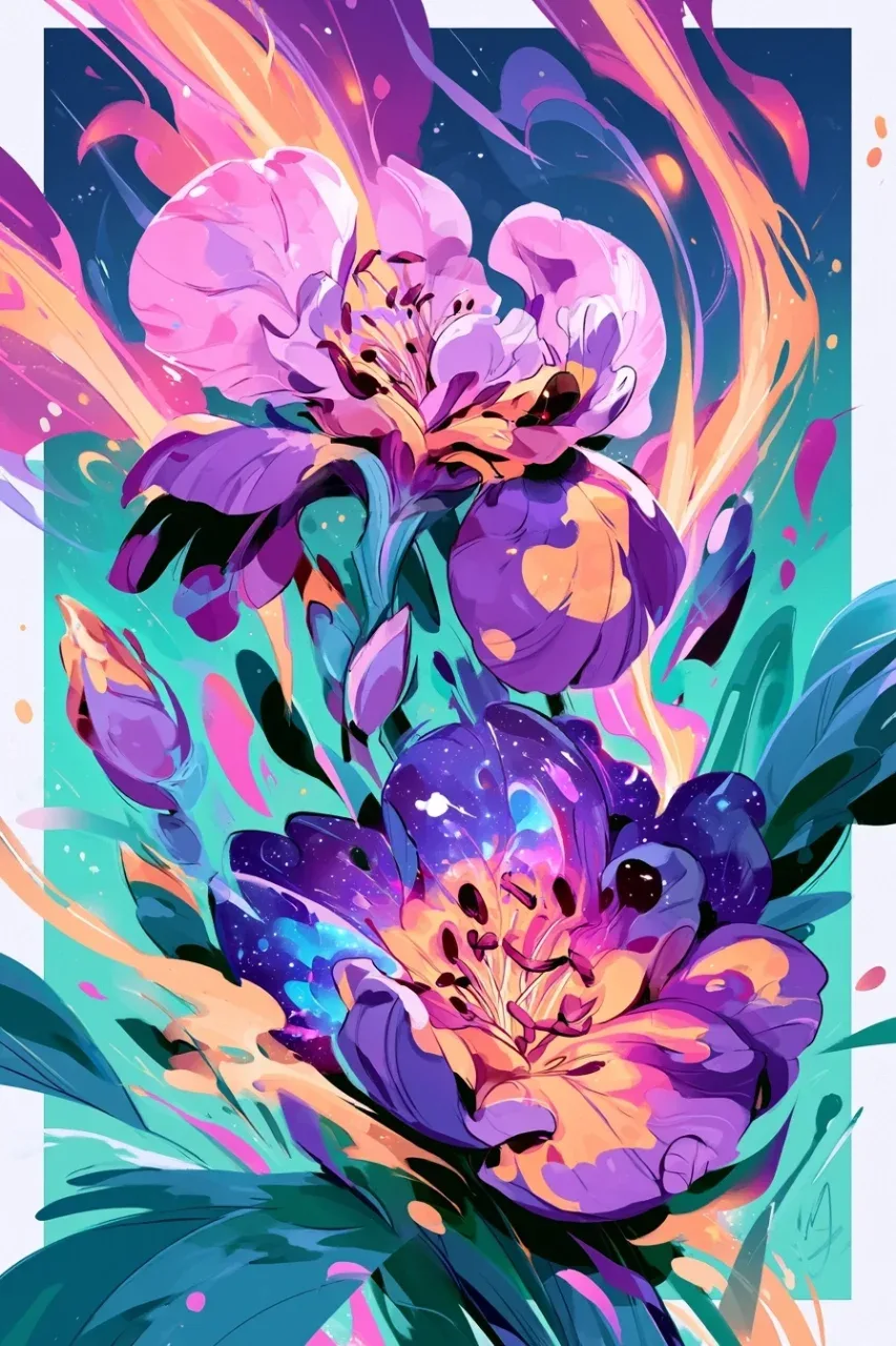 Midjourney作品拆解:赛博花卉的平面色彩与粗犷线条