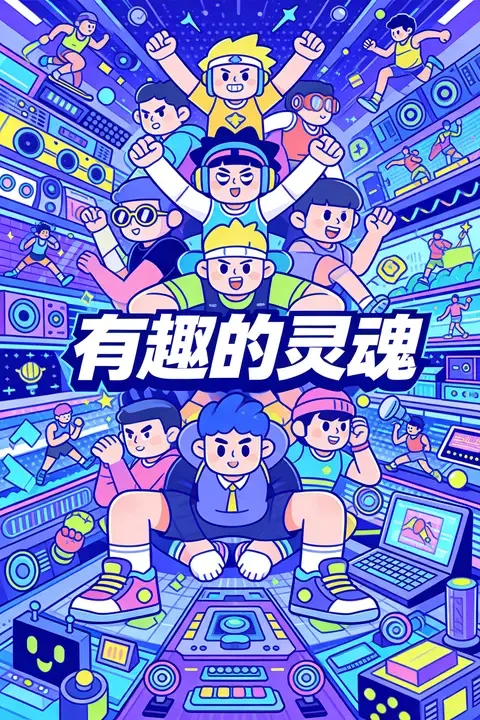 即梦作品分享 | 潮流扁平插画的密集构图与炫酷蓝紫