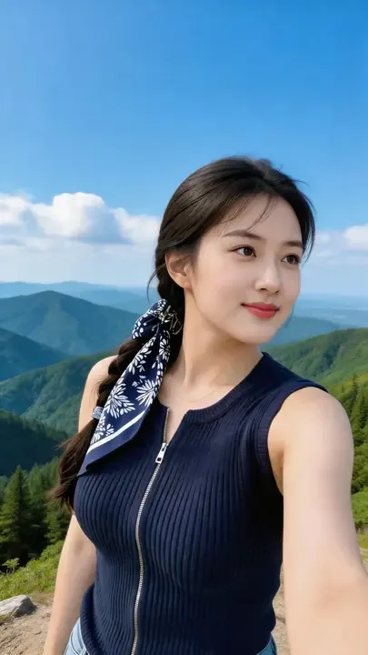 即梦作品拆解 | 山顶旅者意境构图,留白与绿意