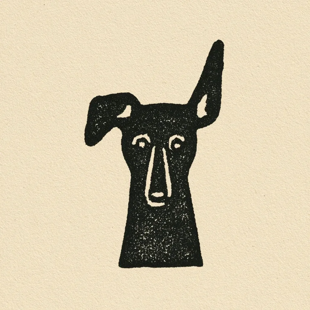 Midjourney 极简刻版画风黑犬 | 留白与质感的精妙