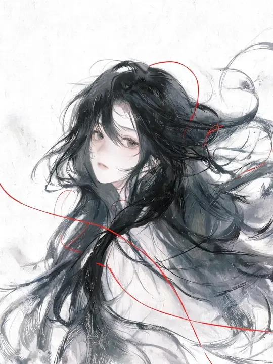 即梦画作拆解｜志异水墨人物，看留白与红线构筑新中式意境