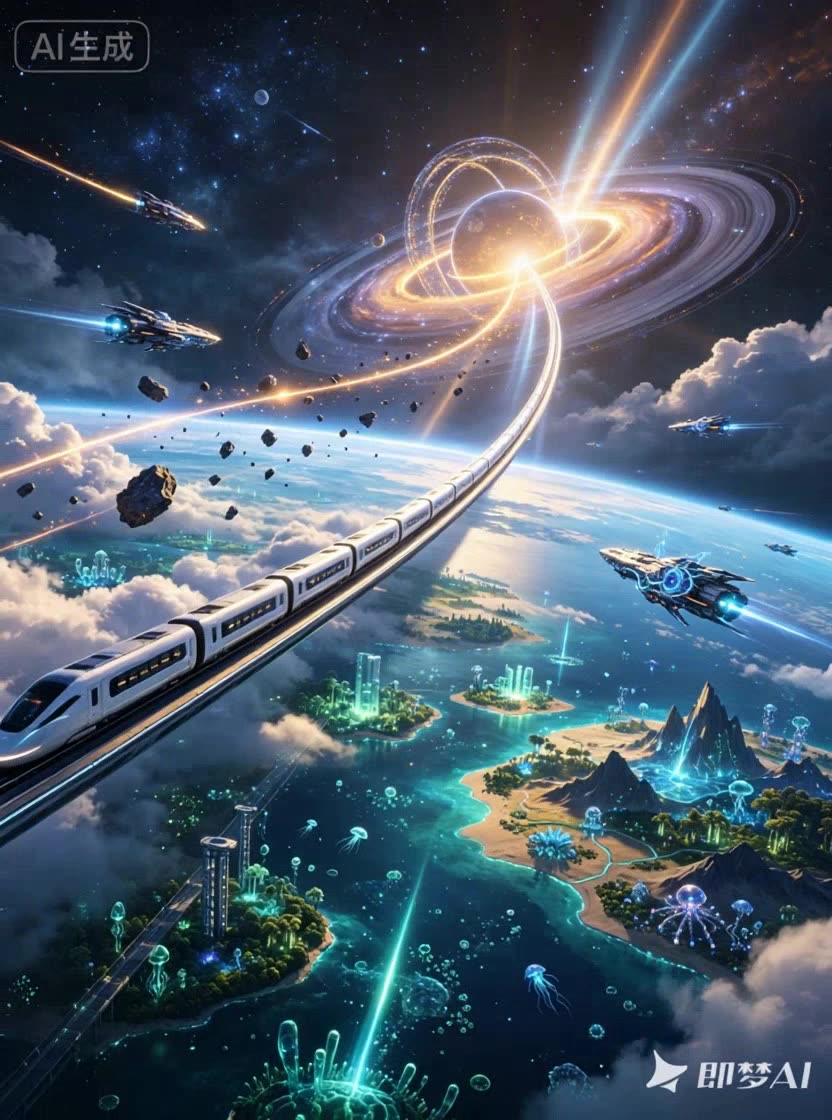 宇宙轨道列车视频作品 | 即梦提示词拆解，宏大与细节并重