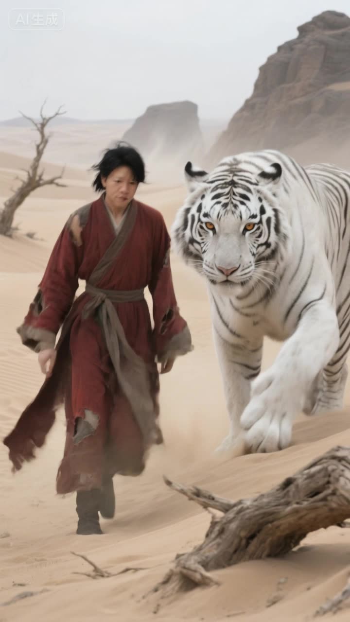 可灵AI视频这运镜：女生骑虎飞天，提案画面有冲劲