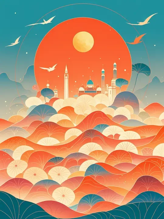 即梦新艺术风插画 | 中秋节日提案图的配色巧思