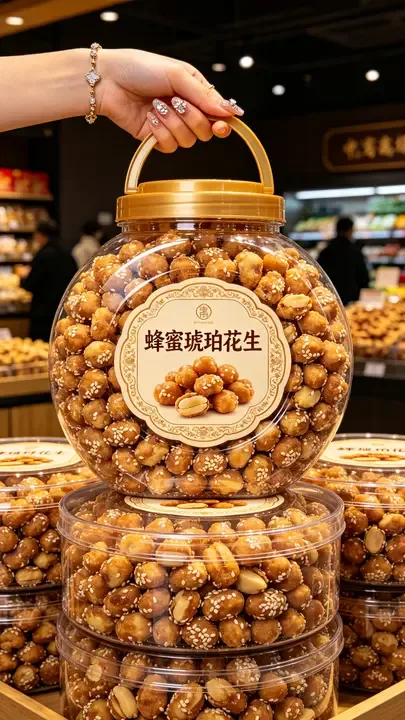 即梦这张花生包装图:透视、质感和细节的堆叠巧思 | 商业摄影感