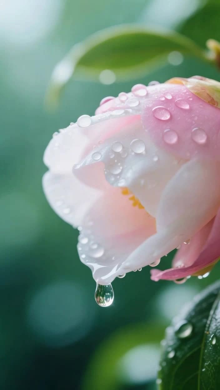 即梦这支茶花雨珠视频 | 慢动作微距光影太细节了