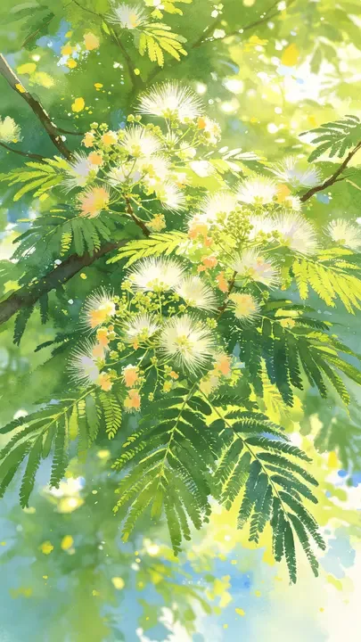 即梦这幅合欢花作品的光影处理，值得细品 | 细节和氛围营造的巧思
