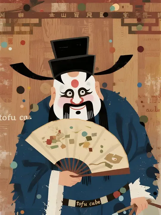 即梦社区的京剧丑角插画 | 半调丝网印刷质感太棒了