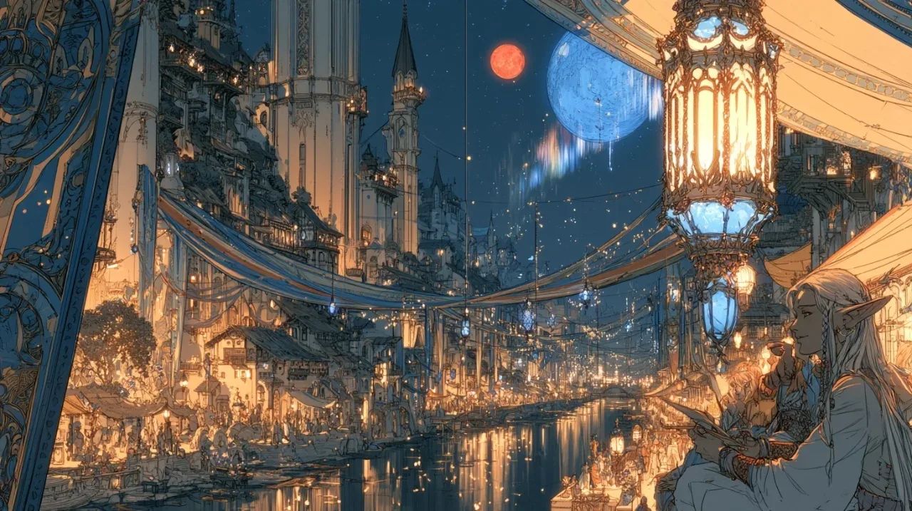 Midjourney 8.2奇幻城市夜景解析|细看透视、光照与复杂元素组织