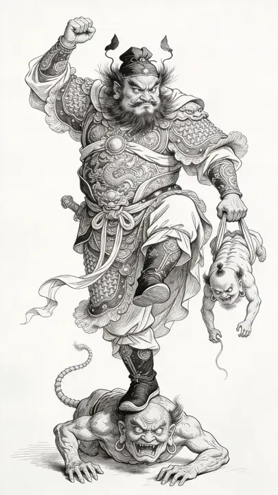 即梦作品拆解 | 钢笔画钟馗的线条与构图巧思