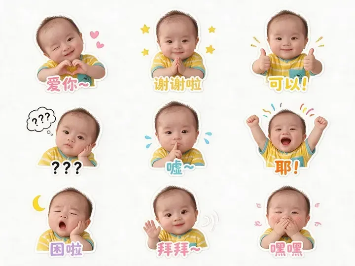 角色表情包设计拆解 | 即梦九宫格贴纸的提示词细节控制