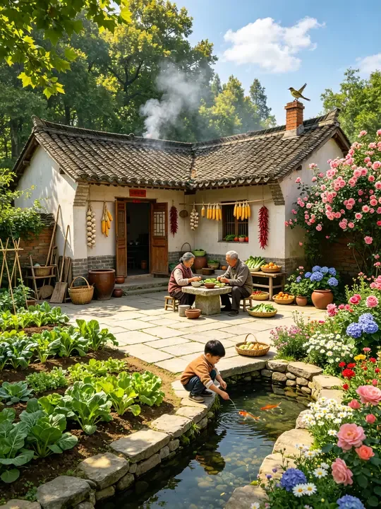 即梦作品拆解 | 治愈小院的场景构图与角色设计巧思