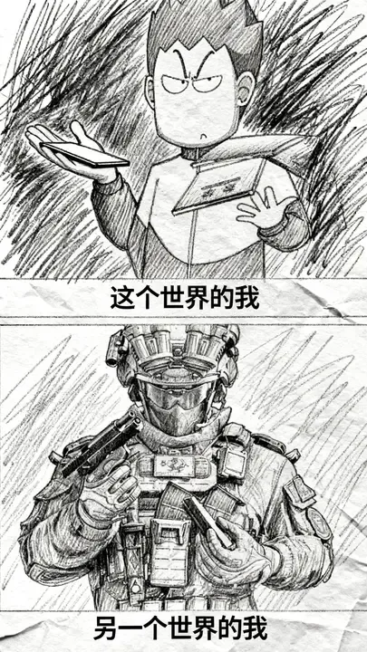 两个世界的我｜即梦手绘草稿风角色对比拆解