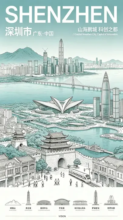 即梦作品拆解 | 深圳城市长卷插画的多层叙事与精准布局