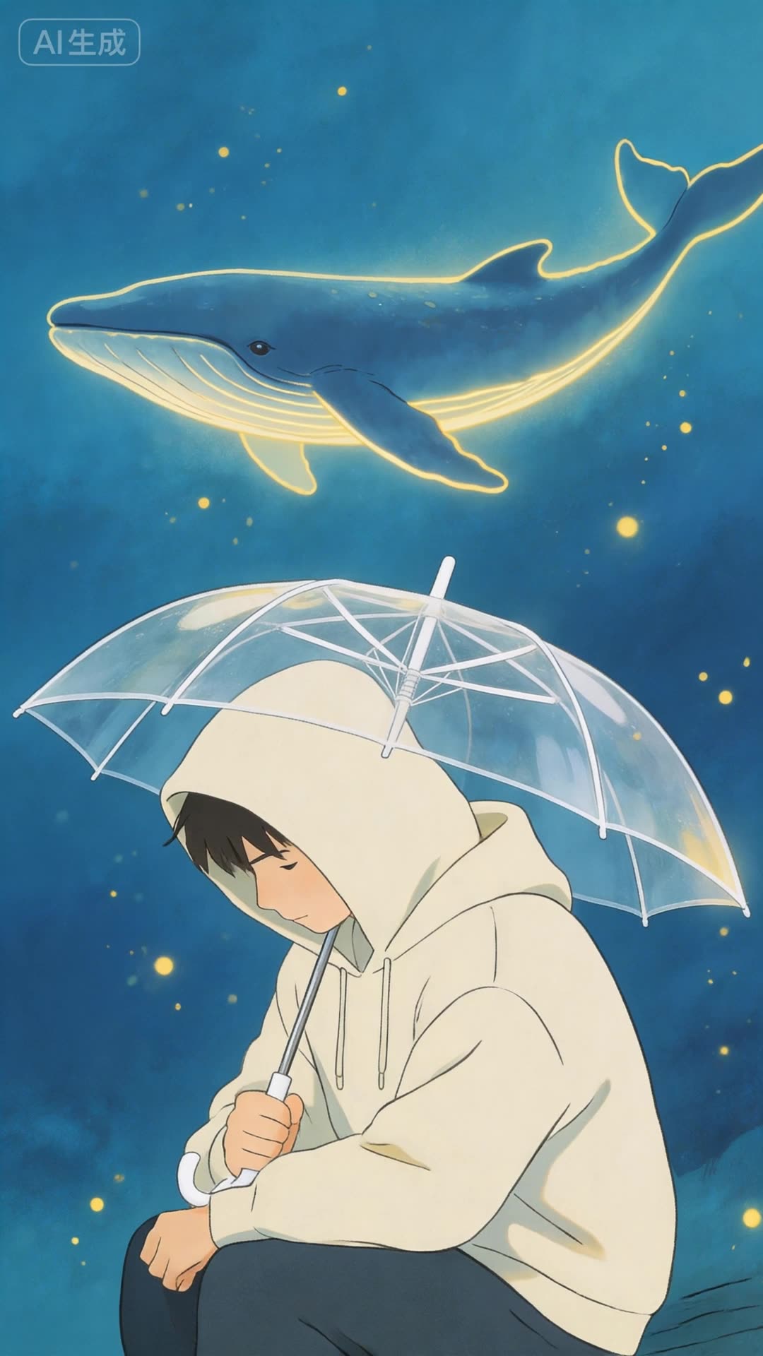 可灵鲸鱼雨夜：静帧人物与慢运镜鲸鱼的结合巧思