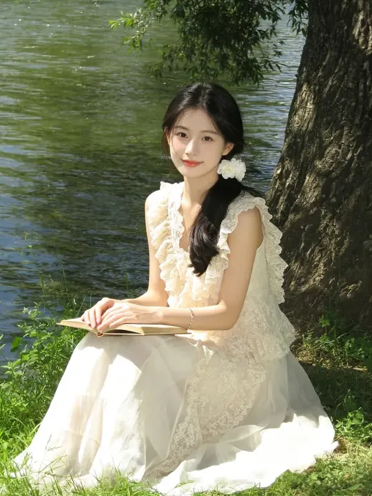 即梦美图拆解｜森系少女与湖畔阅读时光