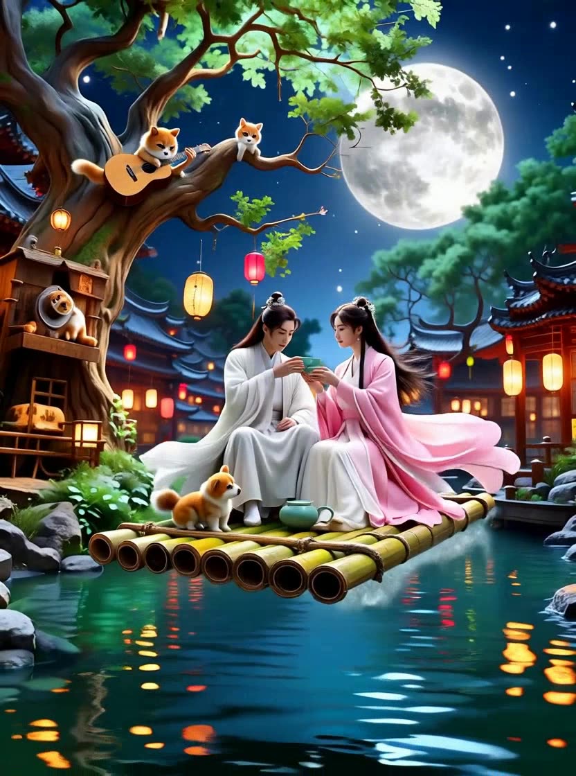 即梦新视频 | 仙侠茶会夜景深析，看超长背景词如何堆细节