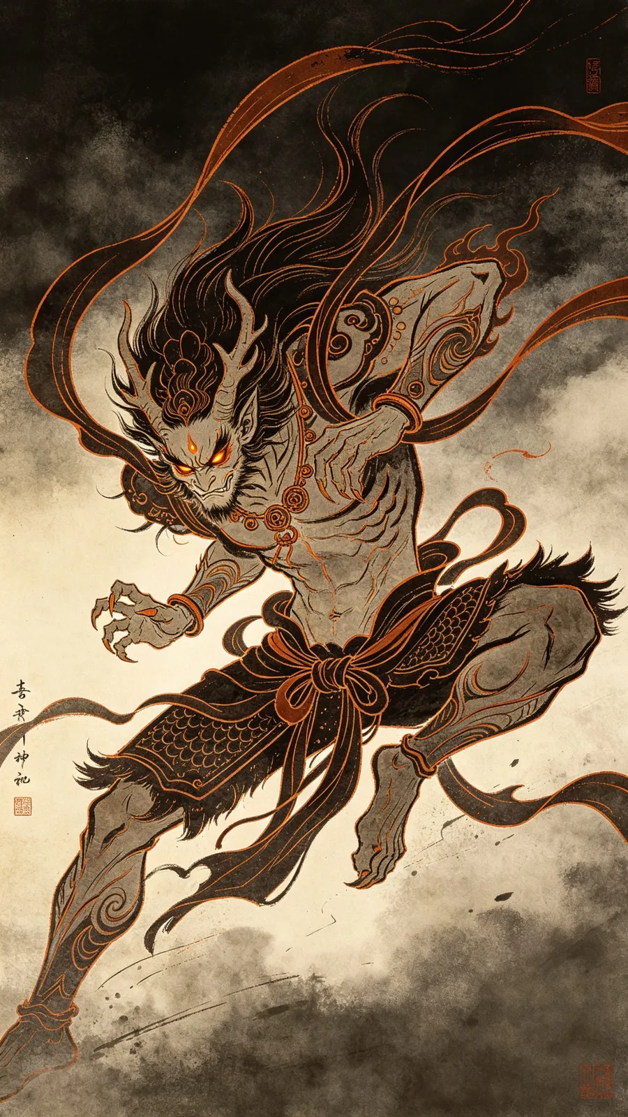 即梦国风怪诞插画解析 | 黑暗神话中的线条与留白