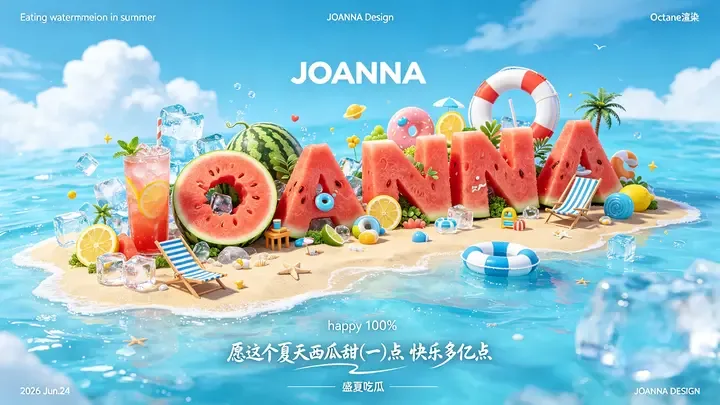 即梦挖宝｜超详细“JOANNA”夏日宣传海报拆解，文字排版是关键