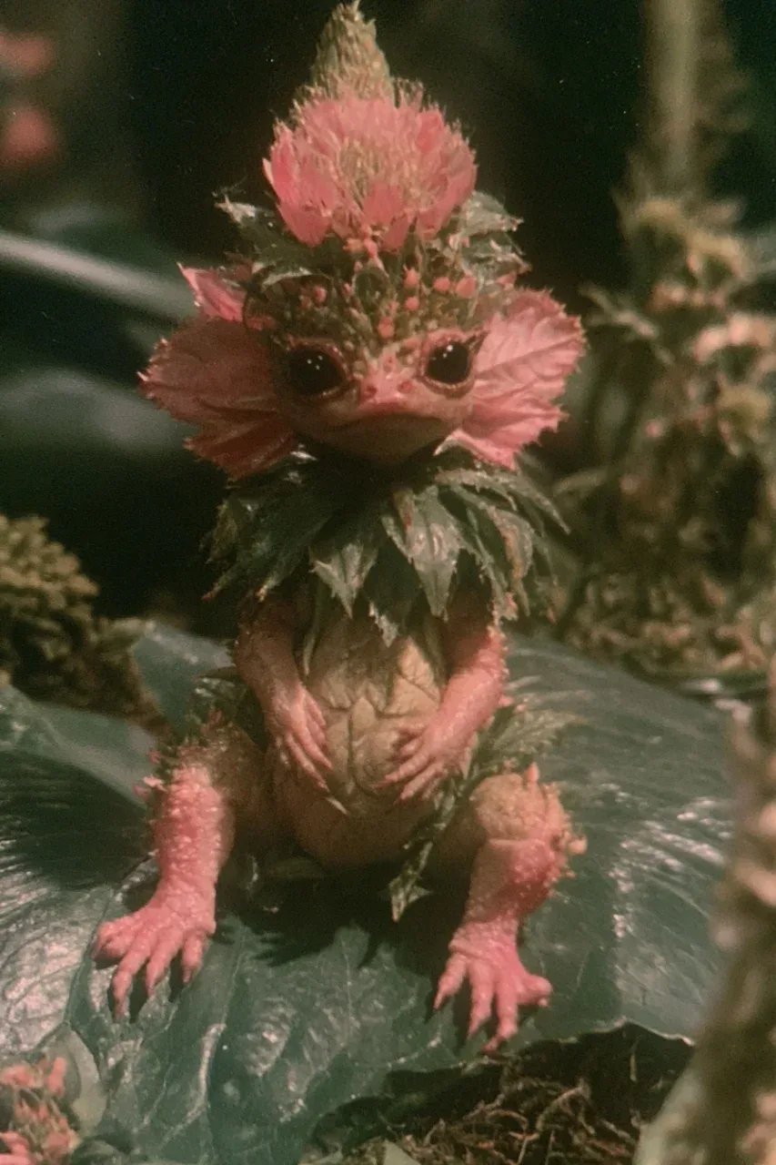 Midjourney作品分享：VHS胶片感的花朵小龙 | 光线和景深