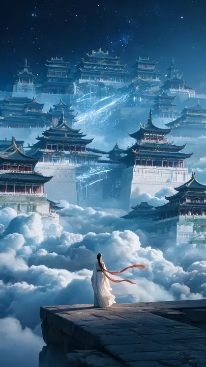 即梦作品解析 | 天宫云海的五层空间与冷暖光影构图