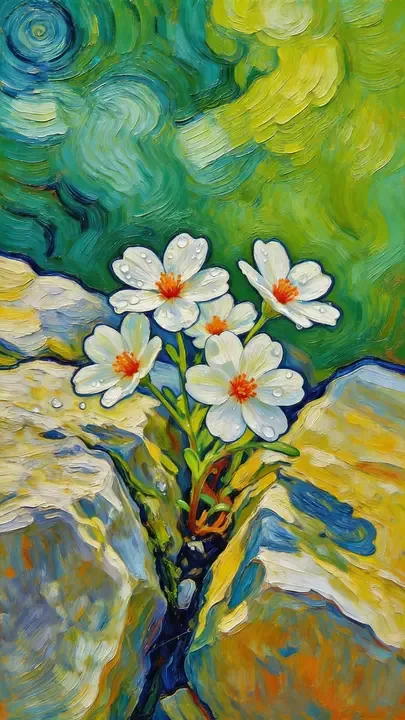 画风拆解：即梦这幅梵高油画风花草，立体感和配色值得学