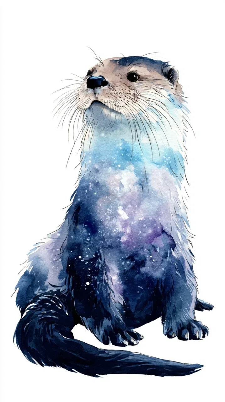 Midjourney水獭插画 | 渐变星空色彩与水彩细节的组合技