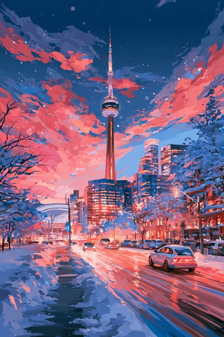 MJ 8.2作品解析｜用『粉彩』描绘的雪中CN塔都市街景