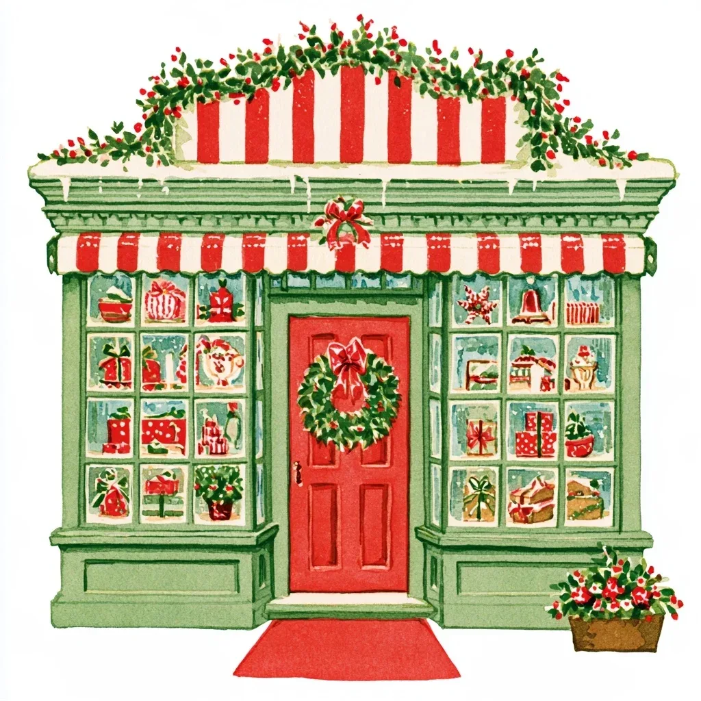 Midjourney 8.2 | 拆解一个水彩插画风圣诞礼品店，看如何精准控制背景
